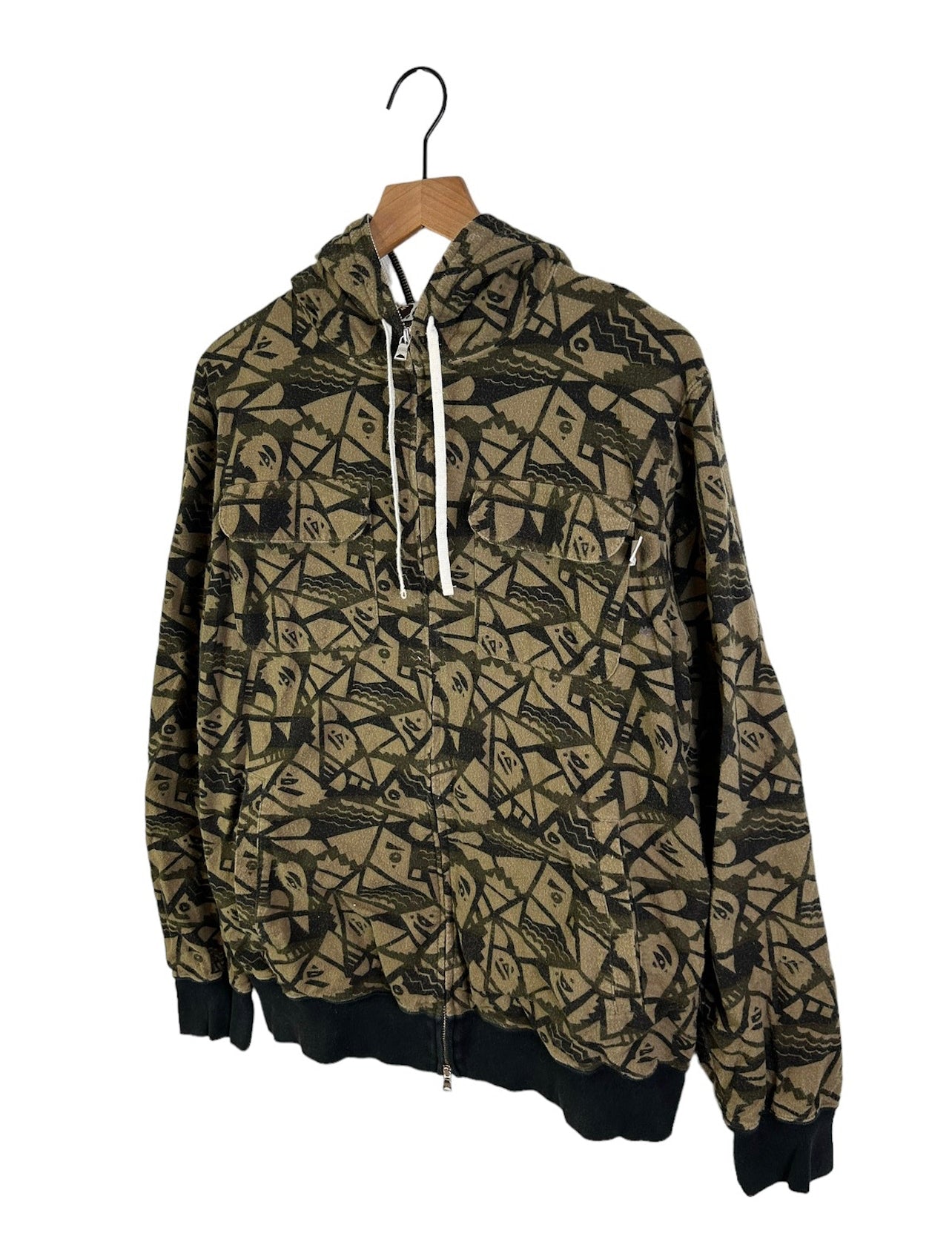Bape Multi Head Logo Print Full Zip Hoodie Size: L