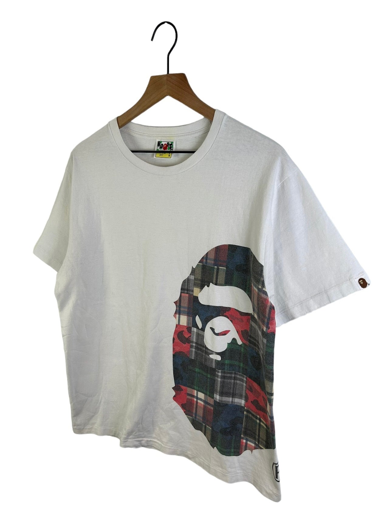 Bape Plaid Big Head Side Logo Print T-Shirt Size: L