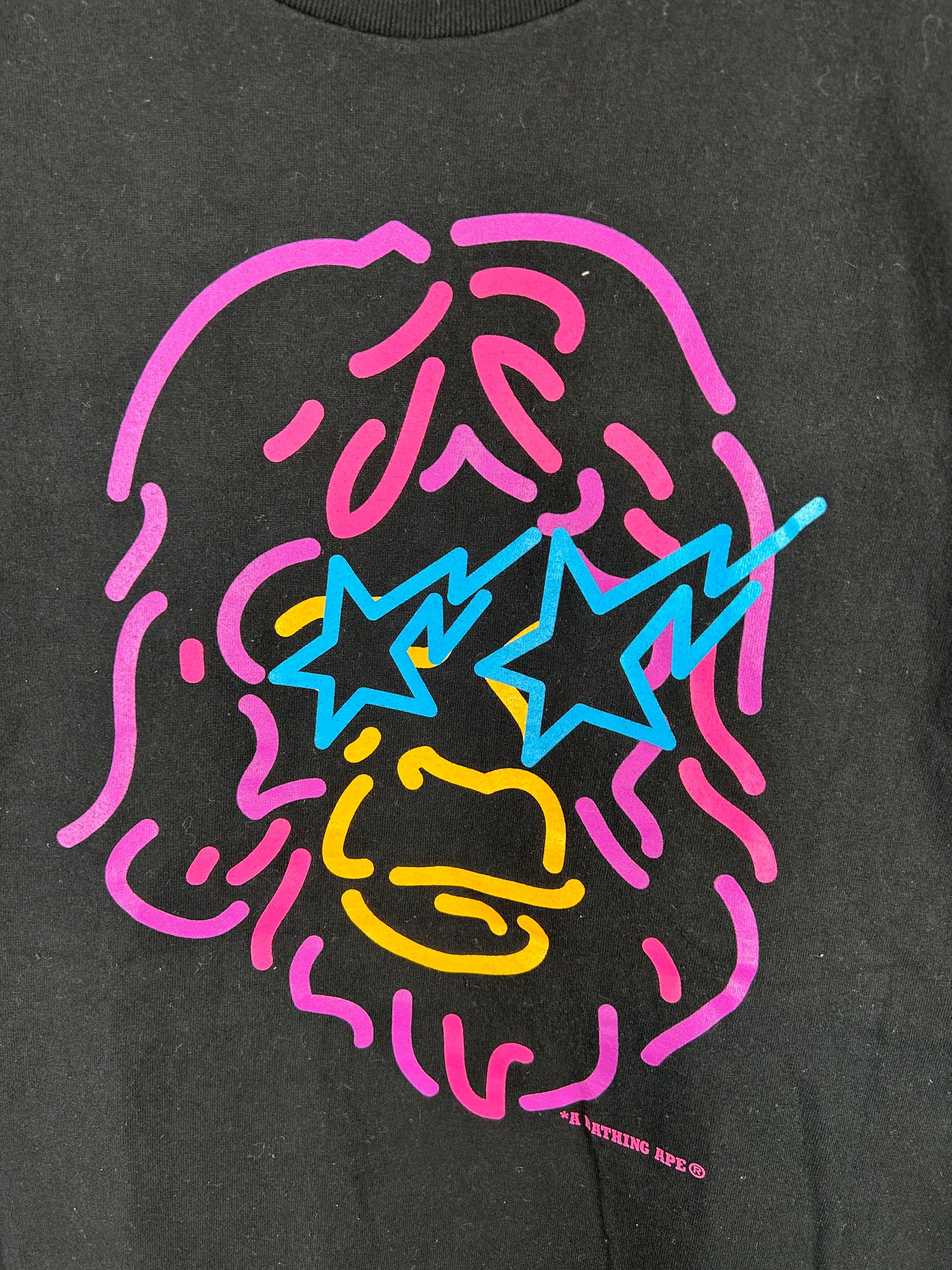 Bape Neon Head Logo Print T-Shirt Size: L