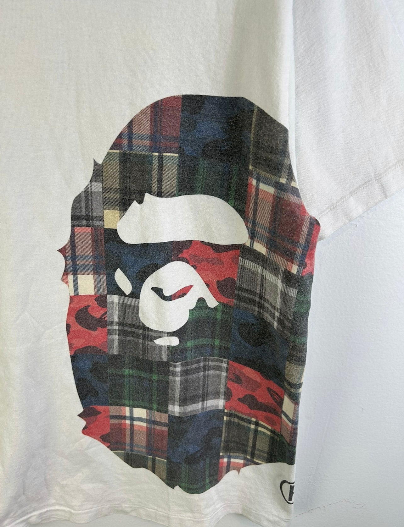 Bape Plaid Big Head Side Logo Print T-Shirt Size: L
