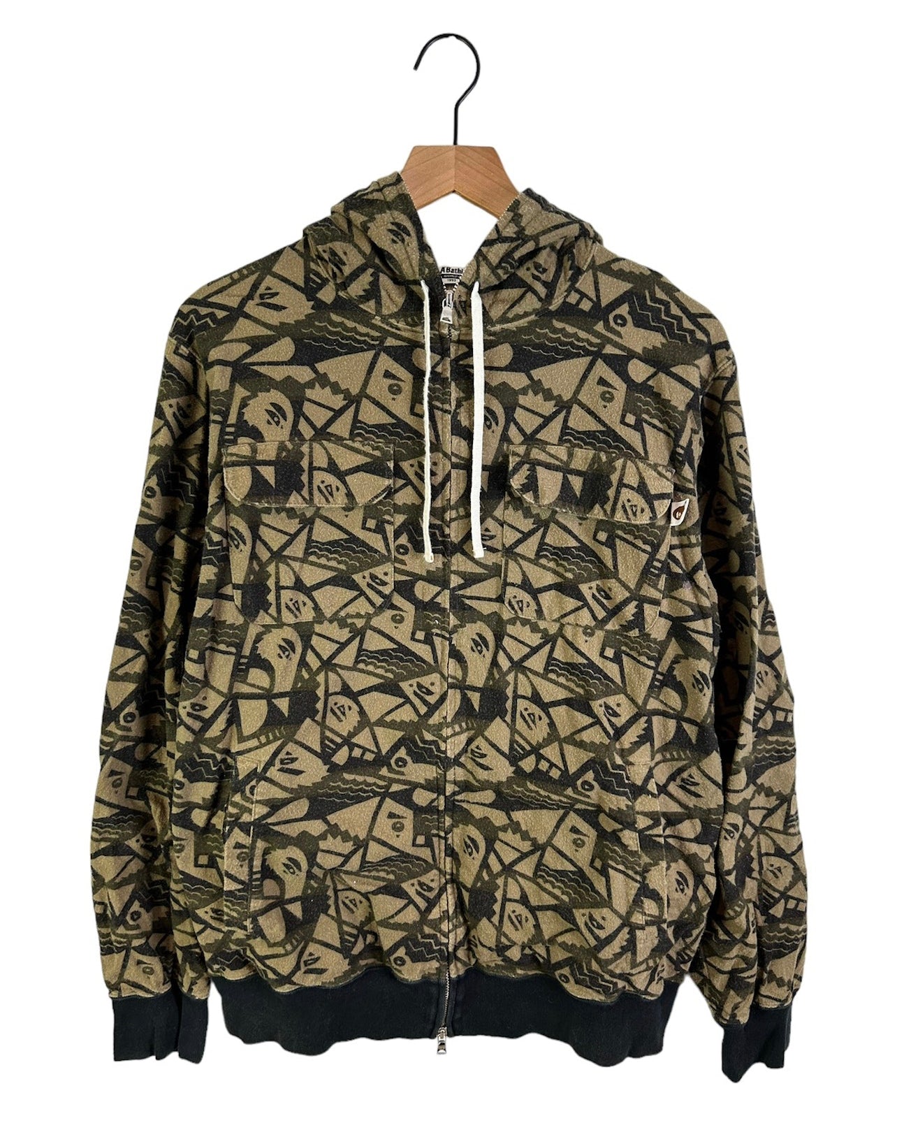 Bape Multi Head Logo Print Full Zip Hoodie Size: L