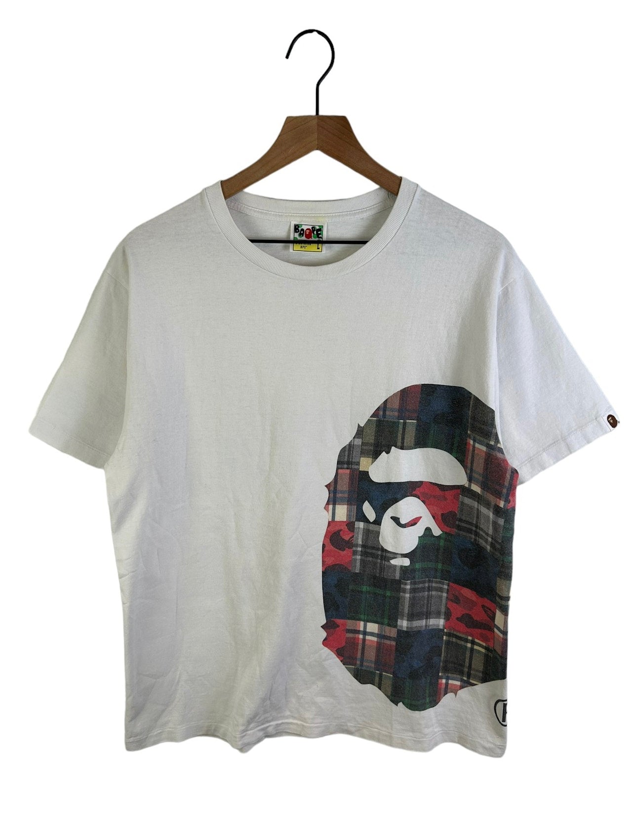 Bape Plaid Big Head Side Logo Print T-Shirt Size: L